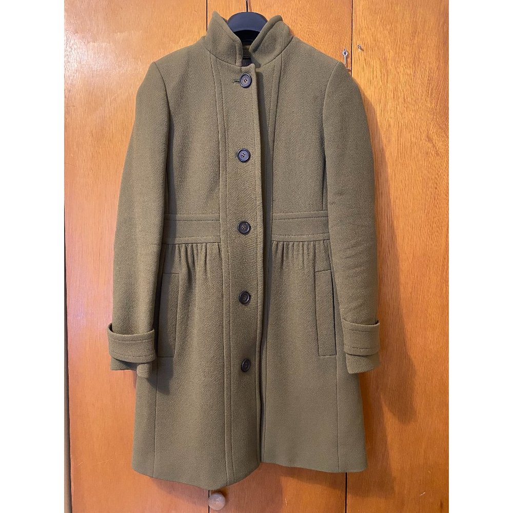 J. CREW GREEN DOUBLE CLOTH WOOL THINSULATE LINED LADY DAY COAT, Size 4